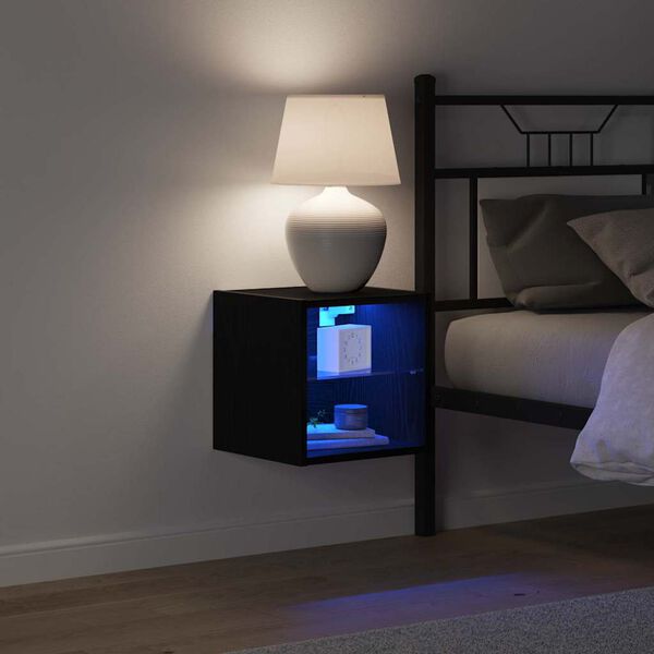 vidaXL Cabinet de Chevet Murale LED avec Noir Bois d'ing&eacute;nierie