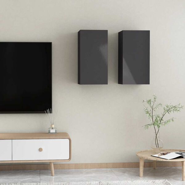 vidaXL Meubles TV 2 pcs Noir brillant 30,5x30x60 cm Bois d&rsquo;ing&eacute;nierie