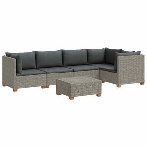 vidaXL 6 pc Ensemble de salon en rotin avec coussins GENDT Gris Kubu