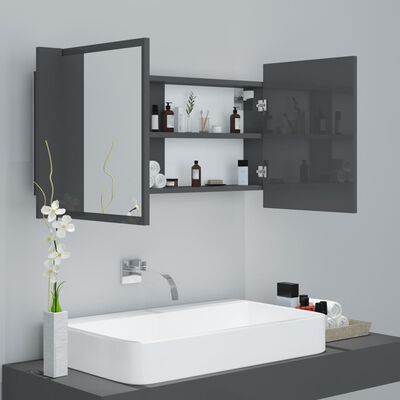 vidaXL Armoire à miroir de bain à LED Gris brillant Acrylique