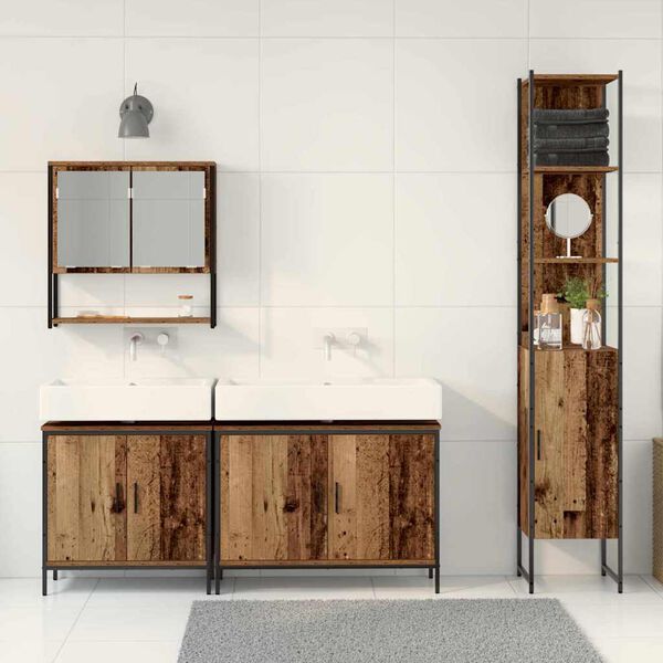 vidaXL Ensemble de mobilier de salle de bain avec &eacute;tag&egrave;re 4 pcs Marron