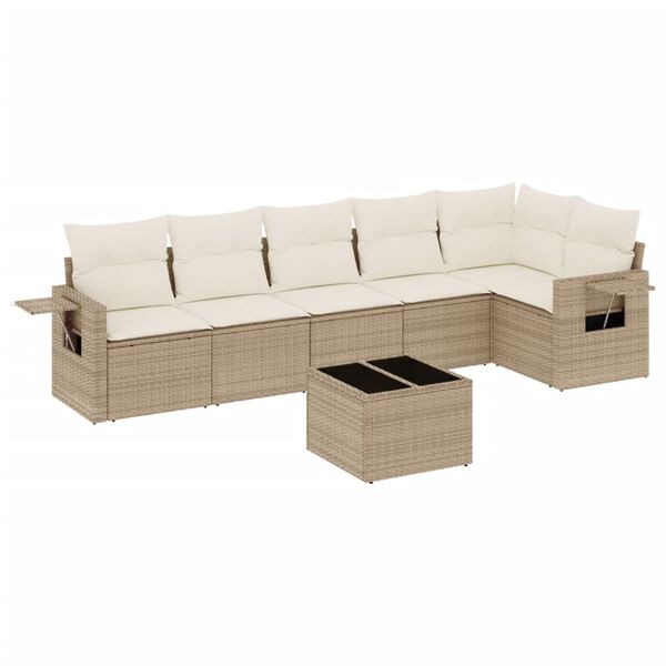 vidaXL Salon de jardin avec coussins 7 pcs beige résine tressée