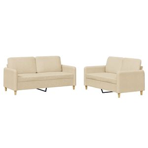 vidaXL Ensemble de canap&eacute;s 2 pcs avec coussins Cr&egrave;me Tissu