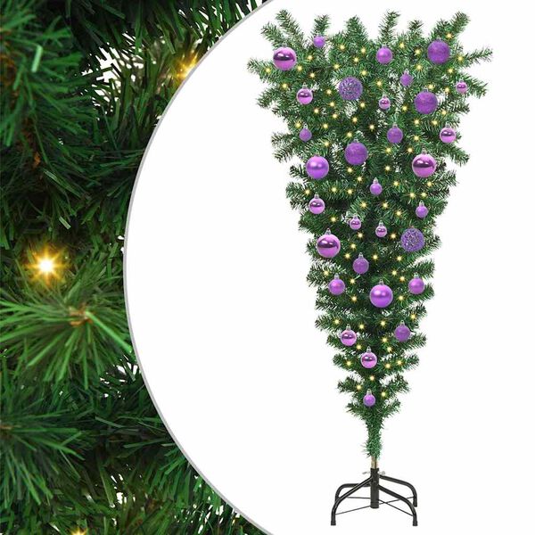 vidaXL Sapins de No&euml;l artificiels pr&eacute;&eacute;clair&eacute;s &agrave; l'envers avec ensemble de boules