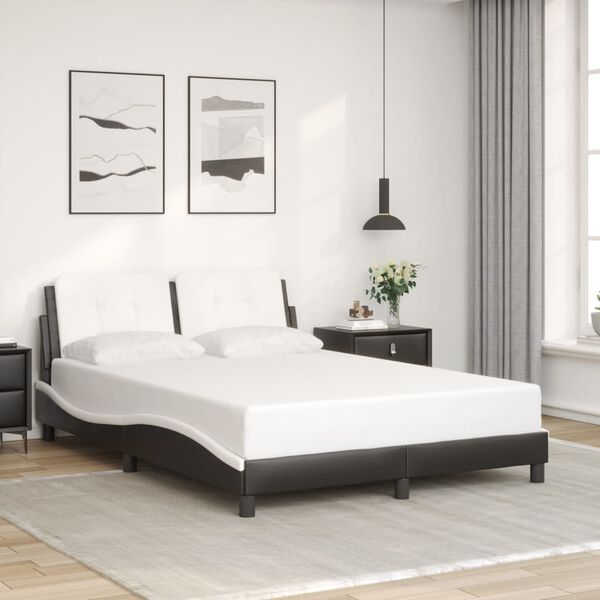 vidaXL Cadre de lit avec LED sans matelas Zadar noir et blanc 140x190 cm