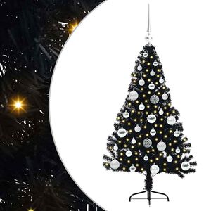 vidaXL Sapin de No&euml;l artificiel pr&eacute;-&eacute;clair&eacute; Noir 120 cm PVC