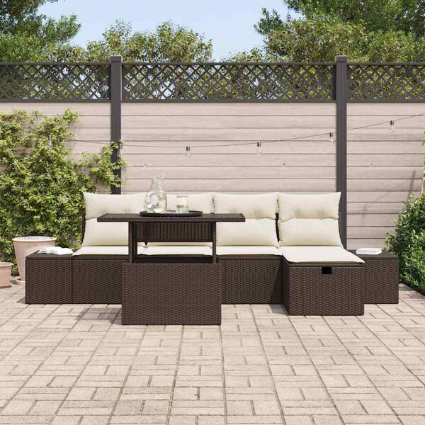 vidaXL Ensemble de canap&eacute; de jardin 6 pcs Marron Poly rotin