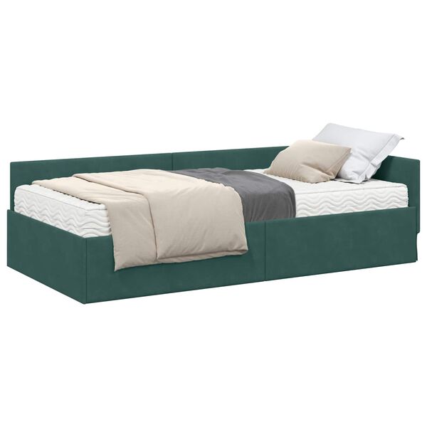 vidaXL Cadre de lit d'angle avec matelas Autre 2 pcs Vert Velours