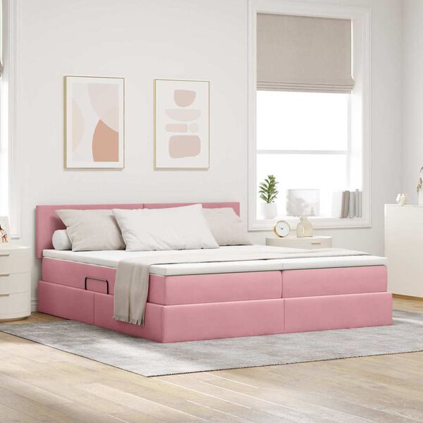 vidaXL Lit de Rangement avec matelas avec t&ecirc;te de lit Rose 90 x 200 cm