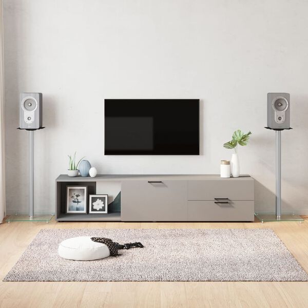 vidaXL Supports de haut-parleurs 2 pcs argenté verre trempé 1 pilier