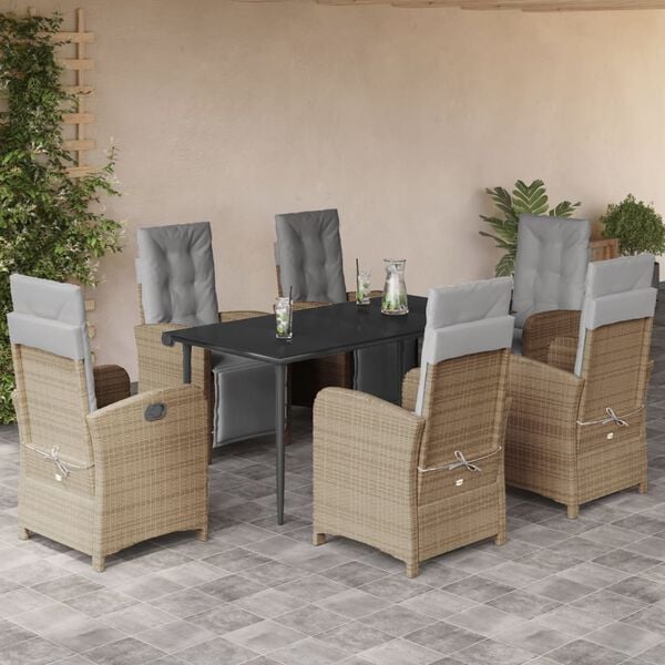 vidaXL Ensemble &agrave; manger de jardin et coussins 7 pcs beige poly rotin