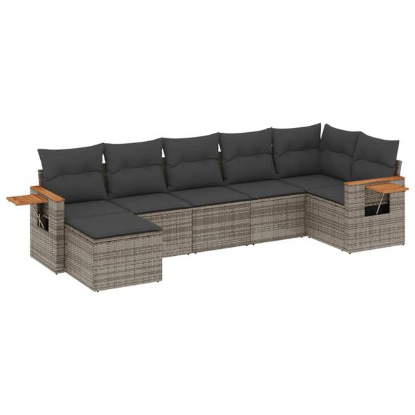 vidaXL Salon de jardin avec coussins 7 pcs gris r&eacute;sine tress&eacute;e