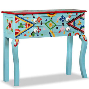vidaXL Table console Bois de manguier massif Bleu peint &agrave; la main