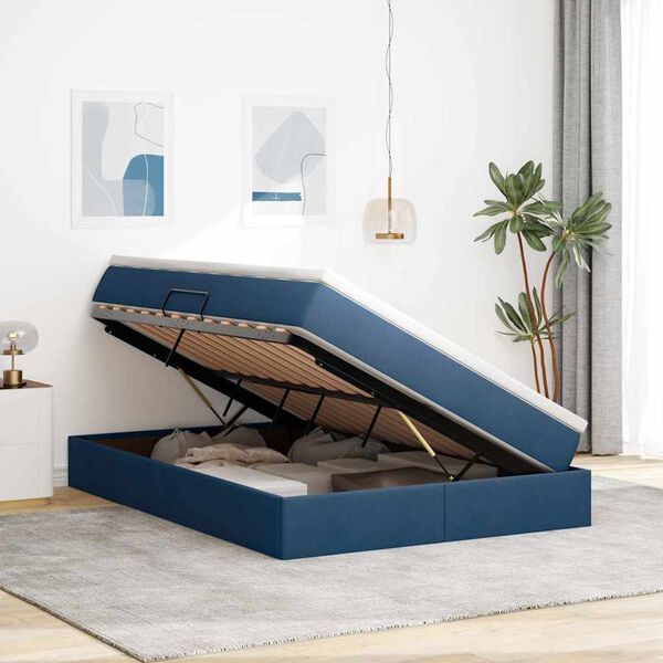 vidaXL Lit avec rangement et matelas Bleu 140 x 190 cm Polyester