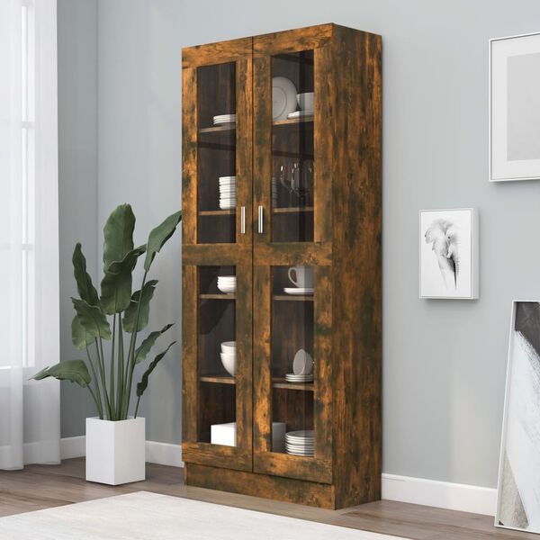 vidaXL Armoire à vitrine Chêne fumé 82,5x30,5x185 cm Bois ingénierie