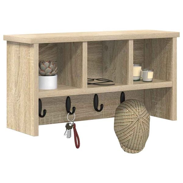 vidaXL Porte-manteau mural avec &eacute;tag&egrave;re Ch&ecirc;ne sonoma 50 x 16 x 26 cm
