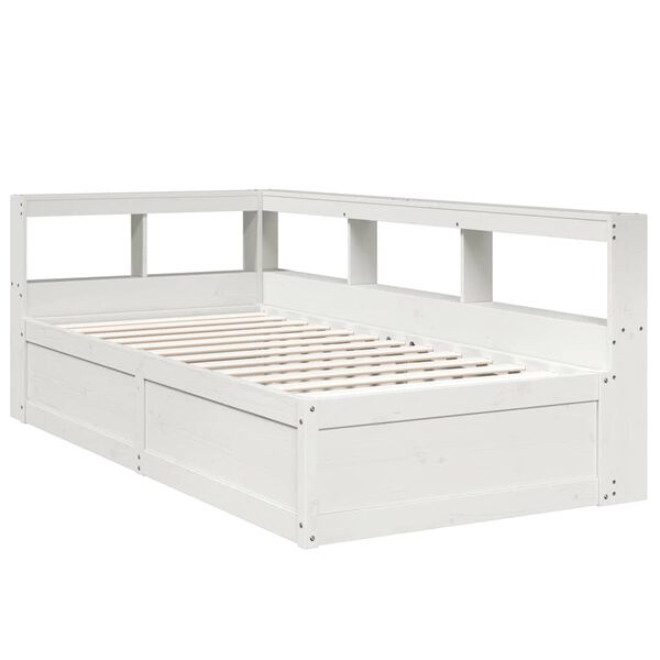 vidaXL Lit bibliothèque sans matelas blanc 90x190cm bois de pin massif