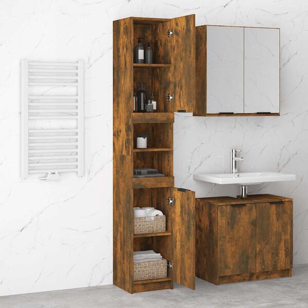 vidaXL Armoire de bain Ch&ecirc;ne fum&eacute; 32x34x188,5 cm Bois d'ing&eacute;nierie