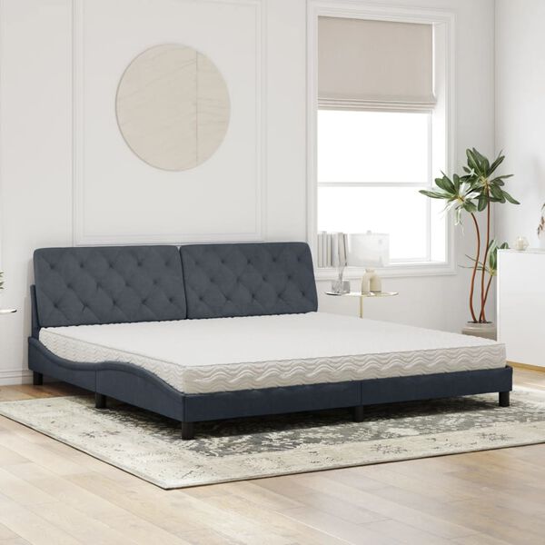 vidaXL Lit avec matelas gris fonc&eacute; 200x200 cm velours
