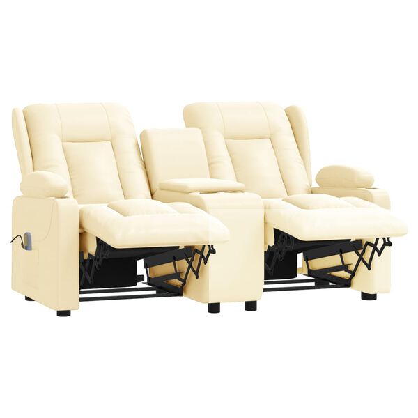 vidaXL Fauteuil inclinable et porte-gobelets 2 places crème similicuir