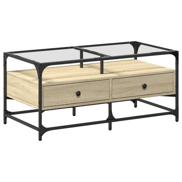 vidaXL Table basse et dessus en verre chêne sonoma 98,5x50x45 cm acier