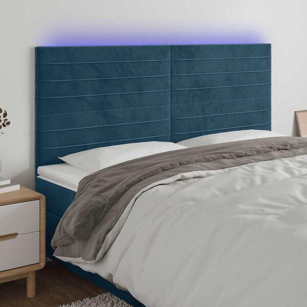 vidaXL T&ecirc;te de lit &agrave; LED Bleu fonc&eacute; 180x5x118/128 cm Velours