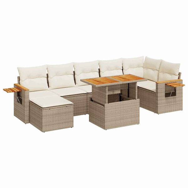 vidaXL Salon de jardin avec coussins 8 pcs beige r&eacute;sine tress&eacute;e acacia