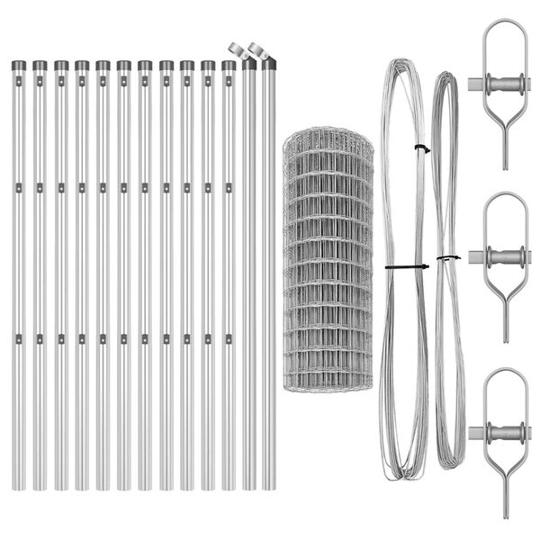 vidaXL Cl&ocirc;ture avec poteau Argent&eacute; 0,6 x 25 m Acier et PVC