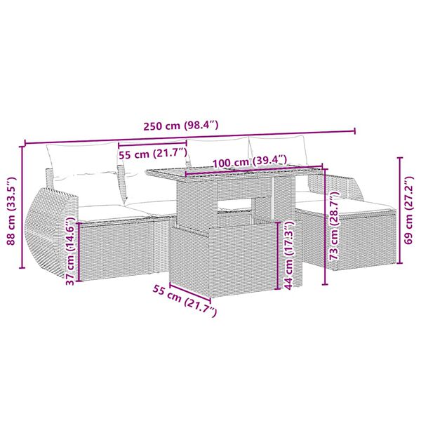 vidaXL Salon de jardin avec coussins 6 pcs beige résine tressée