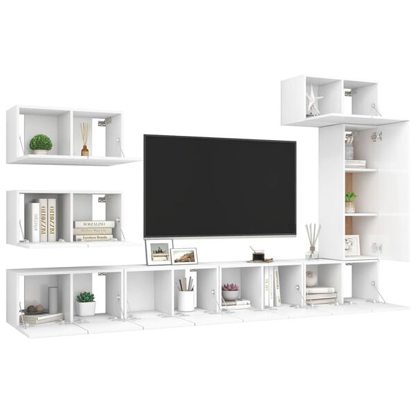 vidaXL Ensemble de meubles TV 8 pcs Blanc Bois d'ing&eacute;nierie