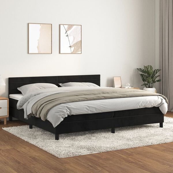 vidaXL Sommier &agrave; lattes de lit et matelas Noir 200x200 cm Velours