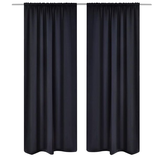 2 pcs Rideau Blackout Occultant Noir T&ecirc;te &agrave; Fente 135 x 245 cm