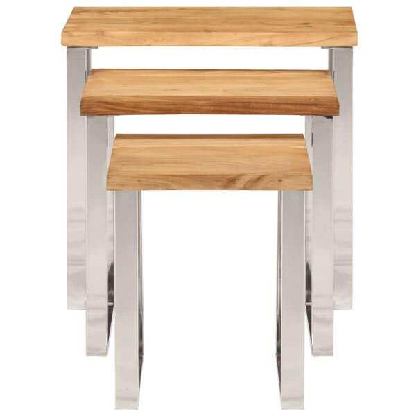 vidaXL Tables gigognes 3 pcs avec bord vivant bois massif d'acacia