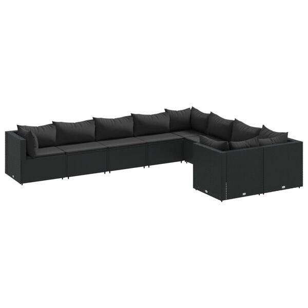 vidaXL Salon de jardin 9 pcs avec coussins noir r&eacute;sine tress&eacute;e