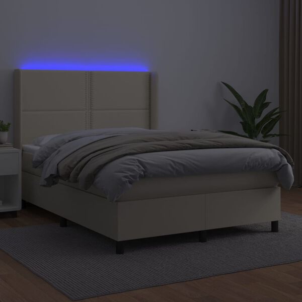 vidaXL Sommier à lattes de lit matelas LED Crème 140x190 cm Similicuir