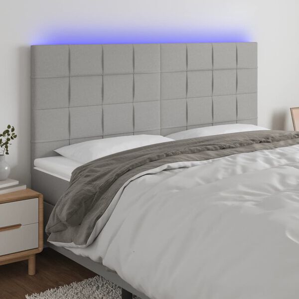 vidaXL T&ecirc;te de lit &agrave; LED Gris clair 180x5x118/128 cm Tissu