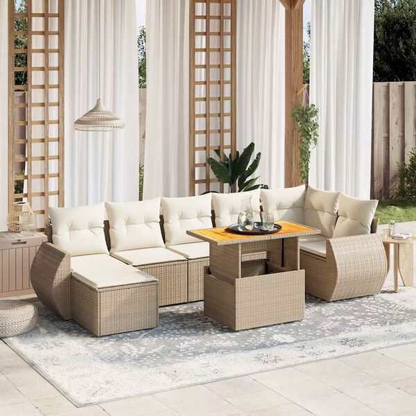 vidaXL Salon de jardin avec coussins 8 pcs beige r&eacute;sine tress&eacute;e