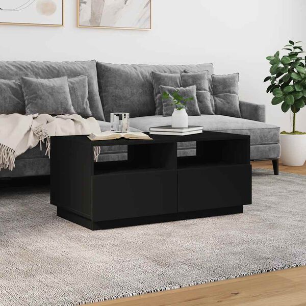 vidaXL Table basse avec lumi&egrave;res LED noir 90x49x40 cm