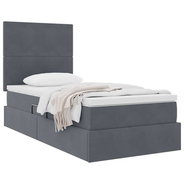 vidaXL Lit avec rangement et matelas Gris fonc&eacute; 90 x 190 cm Velours