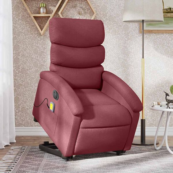 vidaXL Fauteuil inclinable de massage &eacute;lectrique Rouge bordeaux Tissu