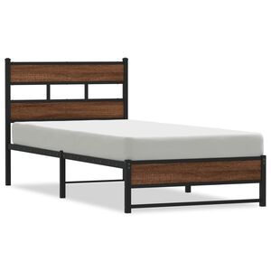 vidaXL Cadre de lit en m&eacute;tal sans matelas ch&ecirc;ne marron 75x190 cm