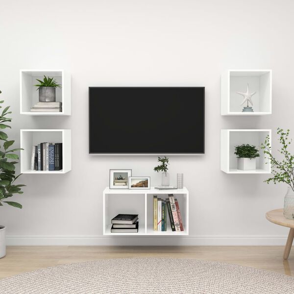 vidaXL Ensemble de meuble TV 5 pcs Blanc Bois d'ing&eacute;nierie