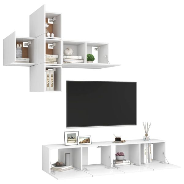 vidaXL Ensemble de meuble TV 7 pcs Blanc Bois d'ing&eacute;nierie