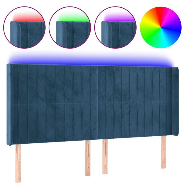 vidaXL T&ecirc;te de lit &agrave; LED Bleu fonc&eacute; 183x16x118/128 cm Velours