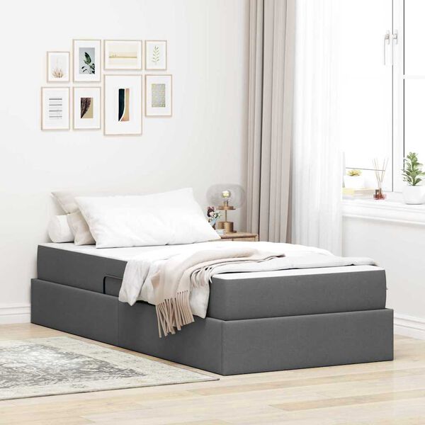 vidaXL Lit avec rangement et matelas Gris fonc&eacute; 100 x 200 cm Polyester