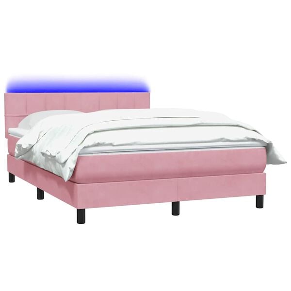 vidaXL Sommier &agrave; lattes de lit avec matelas et LED rose 140x210 cm velours