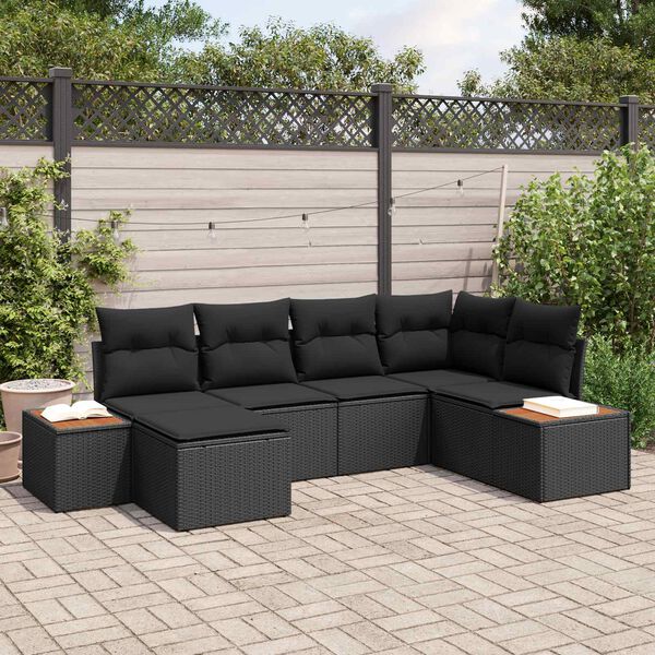 vidaXL Ensemble de canap&eacute; de jardin avec coussin 6 pcs Noir polyrotin