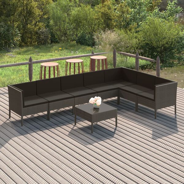vidaXL Salon de jardin 8 pcs avec coussins r&eacute;sine tress&eacute;e gris