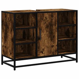 vidaXL Armoire lavabo de salle de bain ch&ecirc;ne fum&eacute; bois d'ing&eacute;nierie
