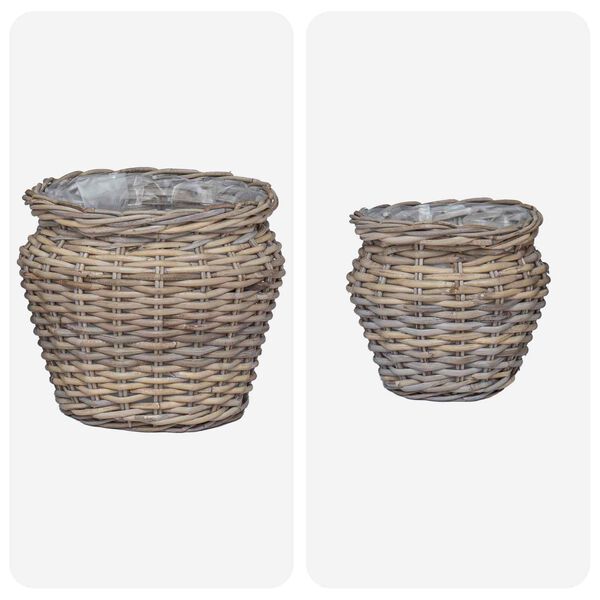 vidaXL Panier de Plante avec stockage 2 pcs Gris Rattan Lacak